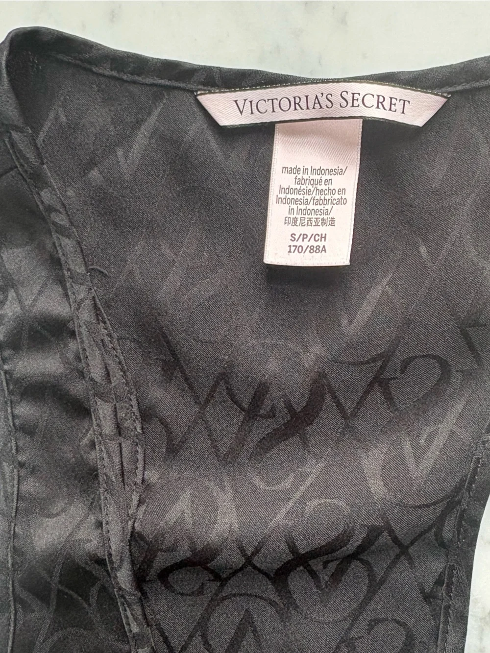 Victoria’s Secret Black Satin Jacquard Pajama Set Tank Shorts Small VS Logo